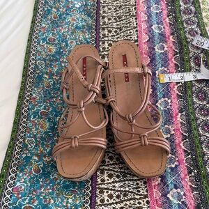 Prada Tan Knotted Strappy Flat Sandals